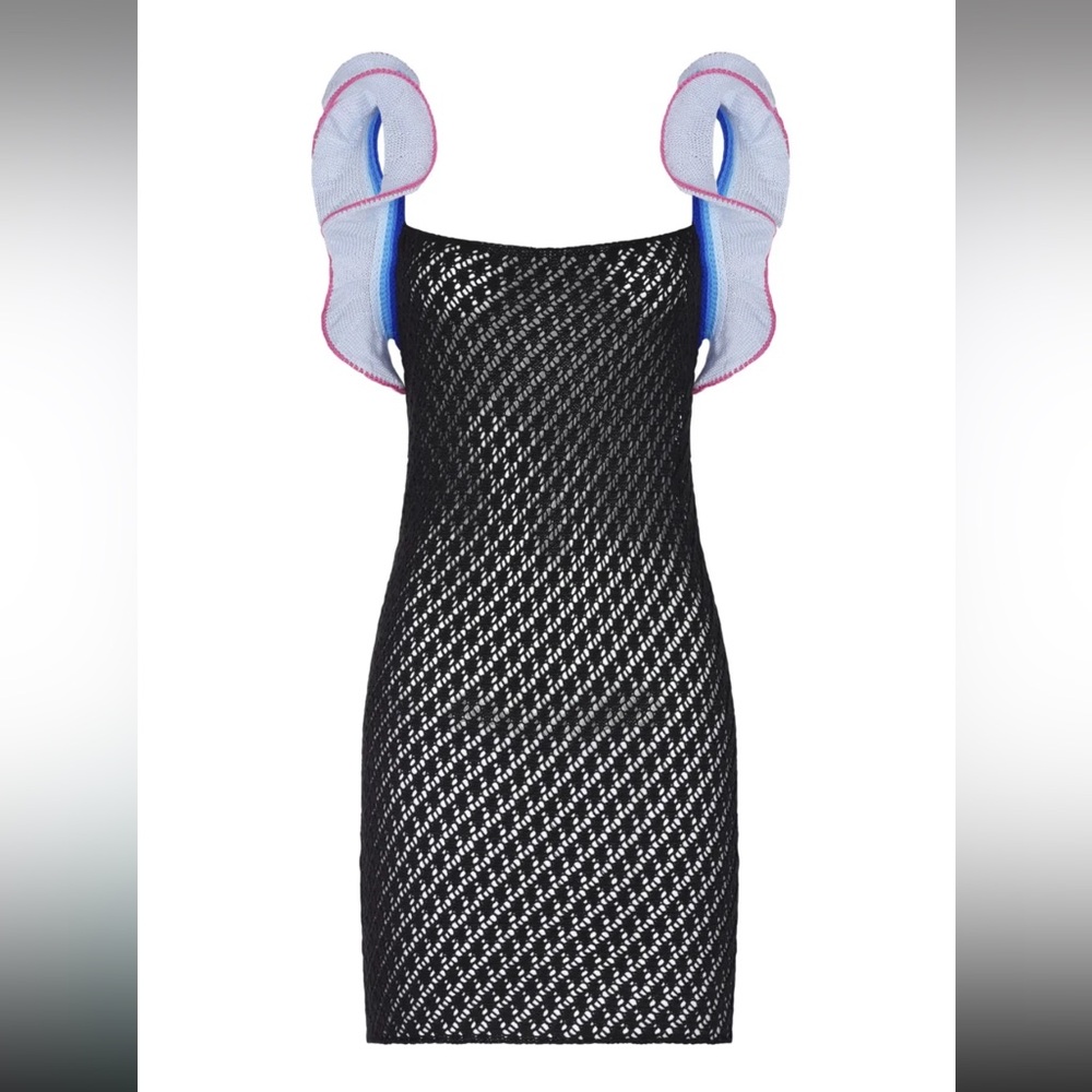 Pitusa Black Mesh Cover-Up with Blue Accents